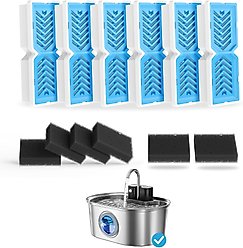 PEKTACO Stainless Steel Battery Operated Cat Water Fountain Replacement Filters & Pre-Filter Sponges, 6 count