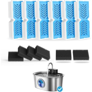PEKTACO Stainless Steel Battery Operated Cat Water Fountain Replacement Filters & Pre-Filter Sponges, 6 count
