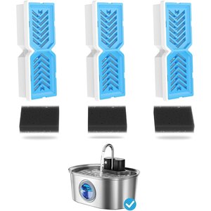 PEKTACO Stainless Steel Battery Operated Cat Water Fountain Replacement Filters & Pre-Filter Sponges, 3 count