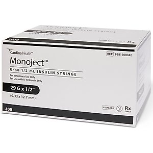 Monoject Insulin Syringes U-40 0.5-in x 29G, 0.5-cc, 100 syringes