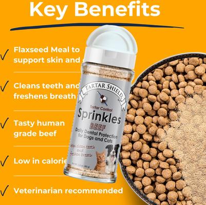 Show full view: Tartar Shield Sprinkles Human-Grade Beef Dog & Cat Dry Food Topping, 2.8-oz bag slide 3 of 7