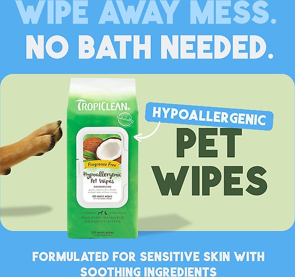 Show full view: TropiClean Deodorizing Hypo Allergenic Dog & Cat Wipes, 100 count slide 3 of 10