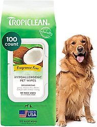 TropiClean Deodorizing Hypo Allergenic Dog & Cat Wipes, 100 count