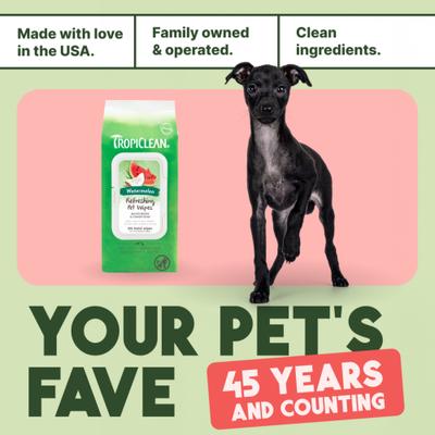 Show full view: TropiClean 2-in-1 Watermelon Dirt & Odor Remover Wipes for Dogs & Cats, 100 count slide 7 of 9