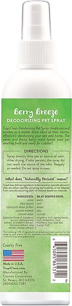Show full view: TropiClean Deodorizing Perfume & Odor Eliminating Berry Breeze Scent Dog & Cat Spray, 8-fl oz bottle slide 2 of 11
