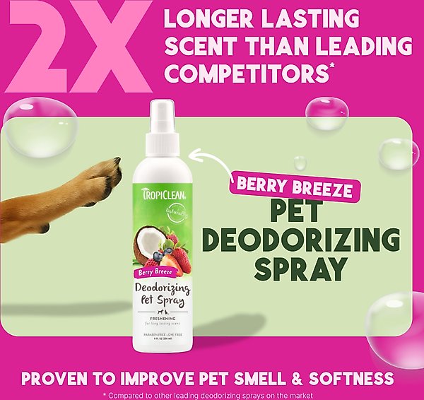 Show full view: TropiClean Deodorizing Perfume & Odor Eliminating Berry Breeze Scent Dog & Cat Spray, 8-fl oz bottle slide 3 of 11