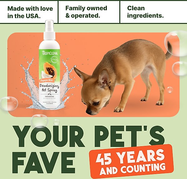 Show full view: TropiClean Deodorizing Perfume & Odor Eliminating Papaya Scent Dog & Cat Spray, 8-fl oz bottle slide 7 of 12