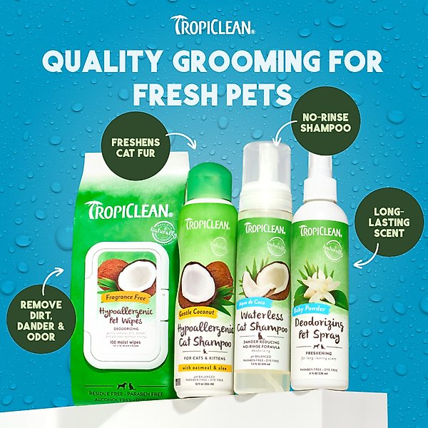 Show full view: TropiClean Deodorizing Perfume & Odor Eliminating Baby Powder Scent Dog & Cat Spray, 8-fl oz bottle slide 8 of 12