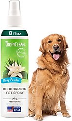 TropiClean Deodorizing Perfume & Odor Eliminating Baby Powder Scent Dog & Cat Spray, 8-fl oz bottle