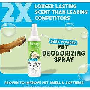 TropiClean Deodorizing Perfume & Odor Eliminating Baby Powder Scent Dog & Cat Spray, 8-fl oz bottle