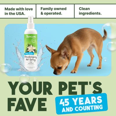 Show full view: TropiClean Deodorizing Perfume & Odor Eliminating Baby Powder Scent Dog & Cat Spray, 8-fl oz bottle slide 7 of 12