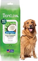 TropiClean Wax, Debris, & Odor Remover Ear Cleaning Wipes for Dog & Cats, 50 count