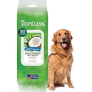 TropiClean Wax, Debris, & Odor Remover Ear Cleaning Wipes for Dog & Cats, 50 count