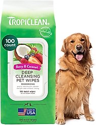 TropiClean Deep Cleaning Berry & Coconut Dirt & Odor Remover Wipes for Dogs & Cats, 100 count