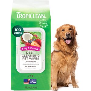 TropiClean Deep Cleaning Berry & Coconut Dirt & Odor Remover Wipes for Dogs & Cats, 100 count