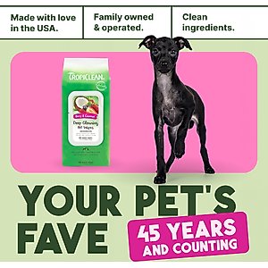 TropiClean Deep Cleaning Berry & Coconut Dirt & Odor Remover Wipes for Dogs & Cats, 100 count