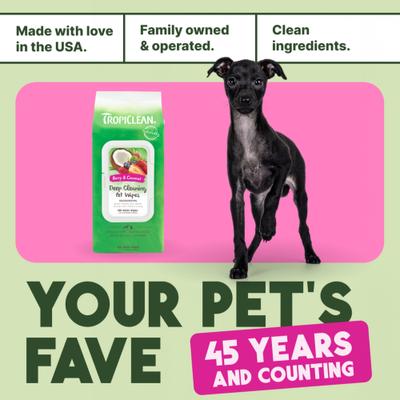 Show full view: TropiClean Deep Cleaning Berry & Coconut Dirt & Odor Remover Wipes for Dogs & Cats, 100 count slide 7 of 12