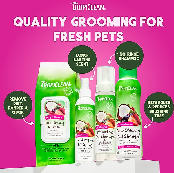 Show full view: TropiClean Dry No Rinse Waterless Deep Cleaning Dog Shampoo, Berry Fresh Scent, 7.4-fl oz bottle slide 8 of 11