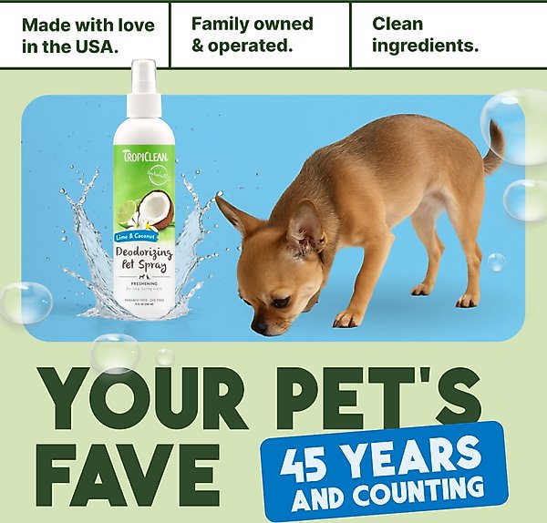 Show full view: TropiClean Deodorizing Perfume & Odor Eliminating Lime & Coconut Scent, Dog & Cat Spray, 8-fl oz bottle slide 7 of 11