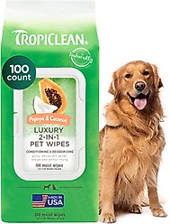 TropiClean 2-in-1 Papaya & Coconut Dirt & Odor Remover Wipes for Dogs & Cats, 100 count