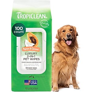 TropiClean 2-in-1 Papaya & Coconut Dirt & Odor Remover Wipes for Dogs & Cats, 100 count