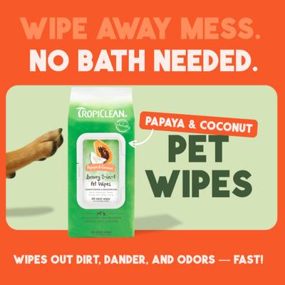 Show full view: TropiClean 2-in-1 Papaya & Coconut Dirt & Odor Remover Wipes for Dogs & Cats, 100 count slide 3 of 10