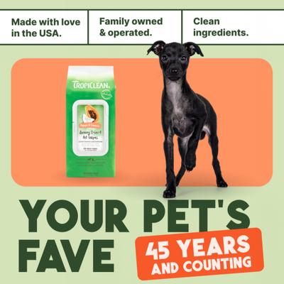 Show full view: TropiClean 2-in-1 Papaya & Coconut Dirt & Odor Remover Wipes for Dogs & Cats, 100 count slide 7 of 10