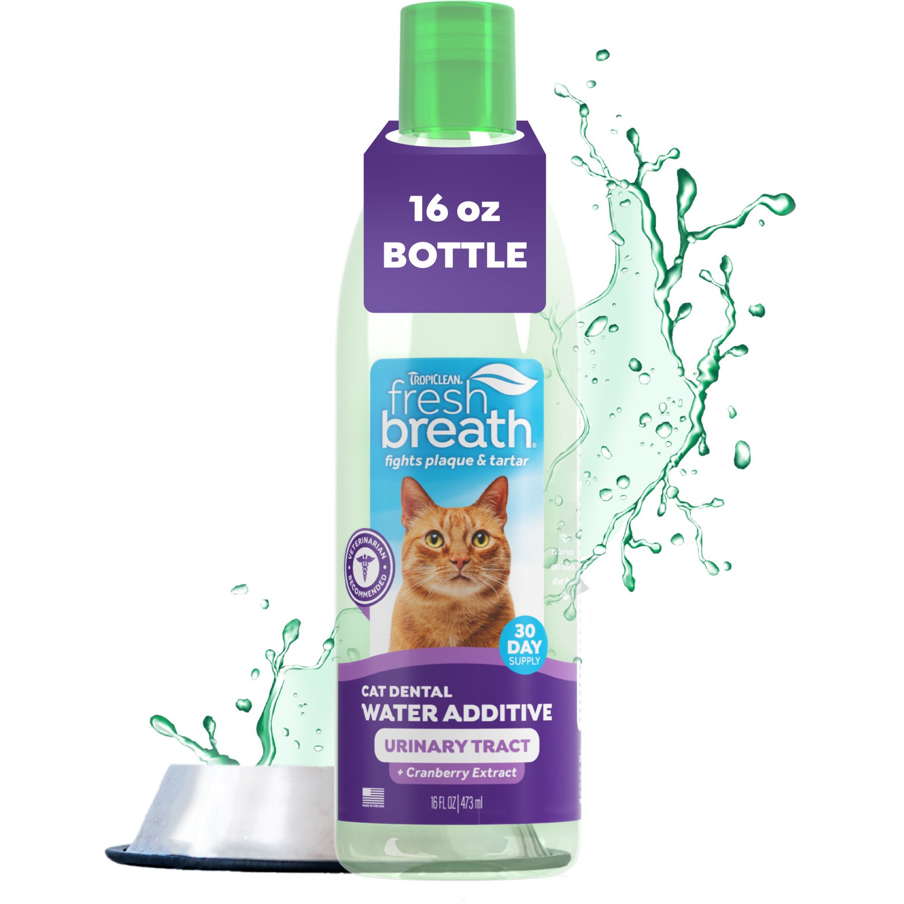 TropiClean Fresh Breath Dental Water Additive + Urinary Tract Support for Cats, 16-fl oz bottle