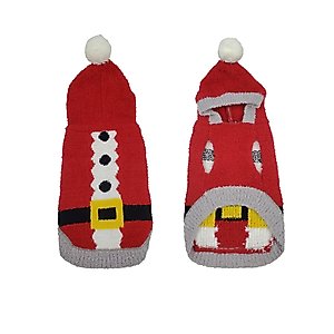 Hip Doggie Chenille Santa Dog Hoodie, Red, Small