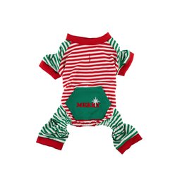Hip Doggie Christmas Stripe Dog Pajamas, Red & Green, Medium