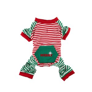 Hip Doggie Christmas Stripe Dog Pajamas, Red & Green, Medium