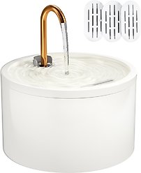 EOX Ceramic with Copper Faucet Dog & Cat Water Fountain, White, 71-oz