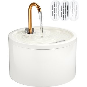 EOX Ceramic with Copper Faucet Dog & Cat Water Fountain, White, 71-oz
