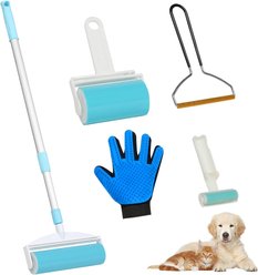 SMONTER 5-in-1 Dog & Cat Hair Remover Kit with 40.5-in Extendable Handle, White