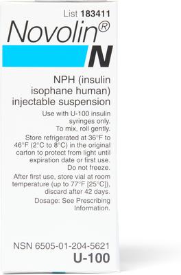 Show full view: NOVOLIN N (insulin isophane human) injectable suspension, U-100, 10-mL slide 4 of 6
