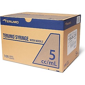 Terumo Luerlock Syringes 22G, 1.5-inch, 5-cc, 100 syringes