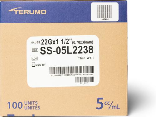 Show full view: Terumo Luerlock Syringes 22G, 1.5-inch, 5-cc, 100 syringes slide 3 of 4