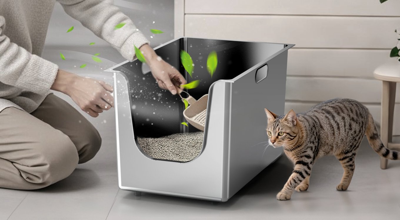 PTLOM Stainless Steel High Narrow Entry Sided Cat Litter Box, X-Large ...