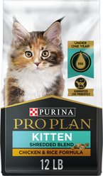 Purina Pro Plan Kitten Shredded Blend Chicken & Rice Formula Dry Cat Food, 12-lb bag slide 1 of 9