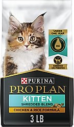 Purina Pro Plan Kitten Shredded Blend Chicken & Rice Formula Dry Cat Food, 3-lb bag