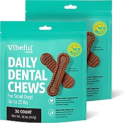 Vibeful Small Daily Dental Chew Treats for Dogs, Chicken Flavor, 30 count, bundle of 2