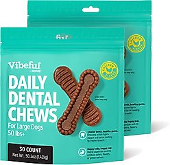 Vibeful Large Daily Dental Chew Treats for Dogs, Chicken Flavor, 30 count, bundle of 2