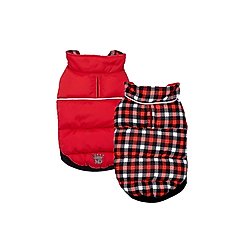 Hip Doggie Flex-Fit Reversible Puffer Dog Coat, Red/Gingham, Small