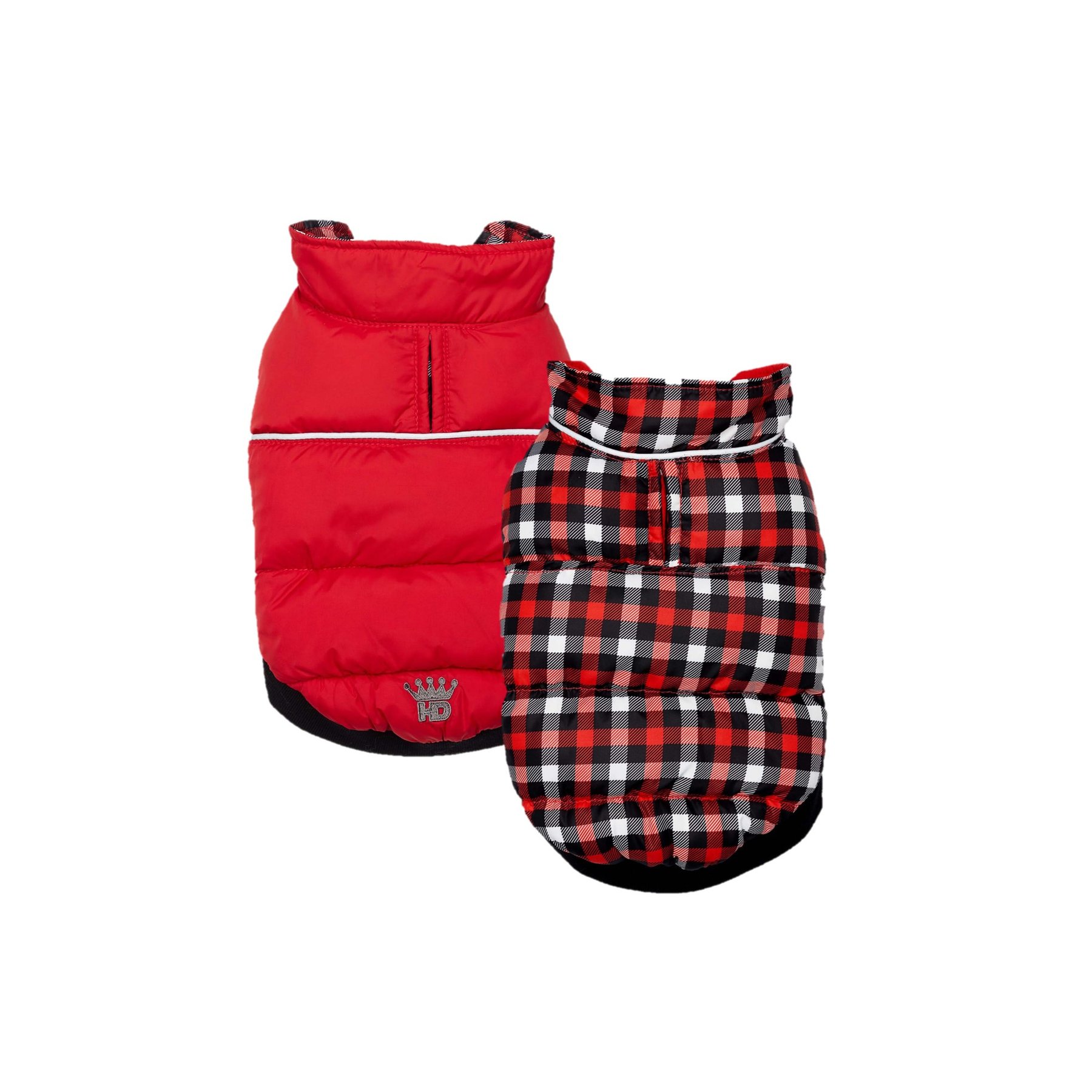 Hip Doggie Flex-Fit Reversible Puffer Dog Coat, Red/Gingham, XX-Large