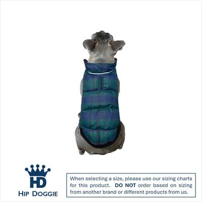 Show full view: Hip Doggie Flex-Fit Reversible Puffer Dog Coat, Navy/Plaid, Medium slide 2 of 9
