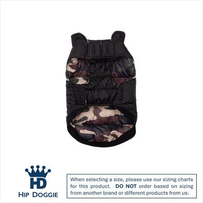 Show full view: Hip Doggie Flex-Fit Reversible Puffer Dog Coat, Camo/Black, Small slide 4 of 10