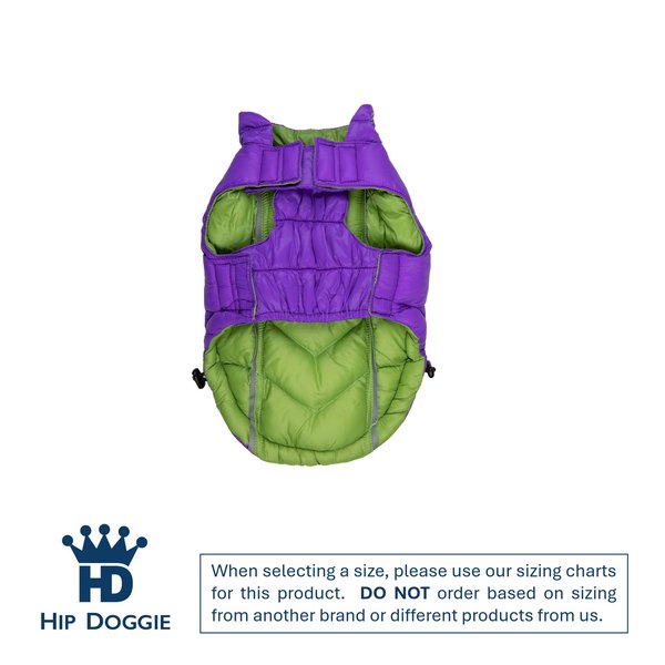 Show full view: Hip Doggie Featherlite Reversible Dog Coat, Green/Purple, Small slide 4 of 9