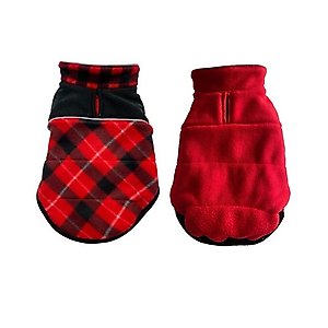 Hip Doggie Reversible Fleece Dog Coat, Red, Small