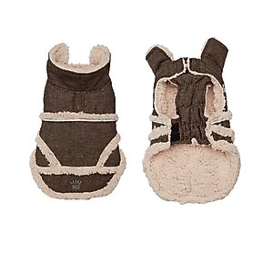 Hip Doggie Herringbone-Shearling Dog Jacket, Brown, X-Large