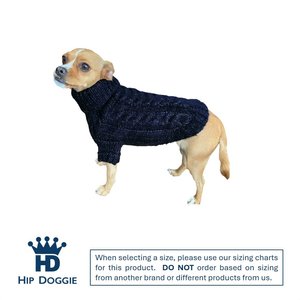 Hip Doggie Faux Angora Cable Knit Dog Sweater, Navy, Large